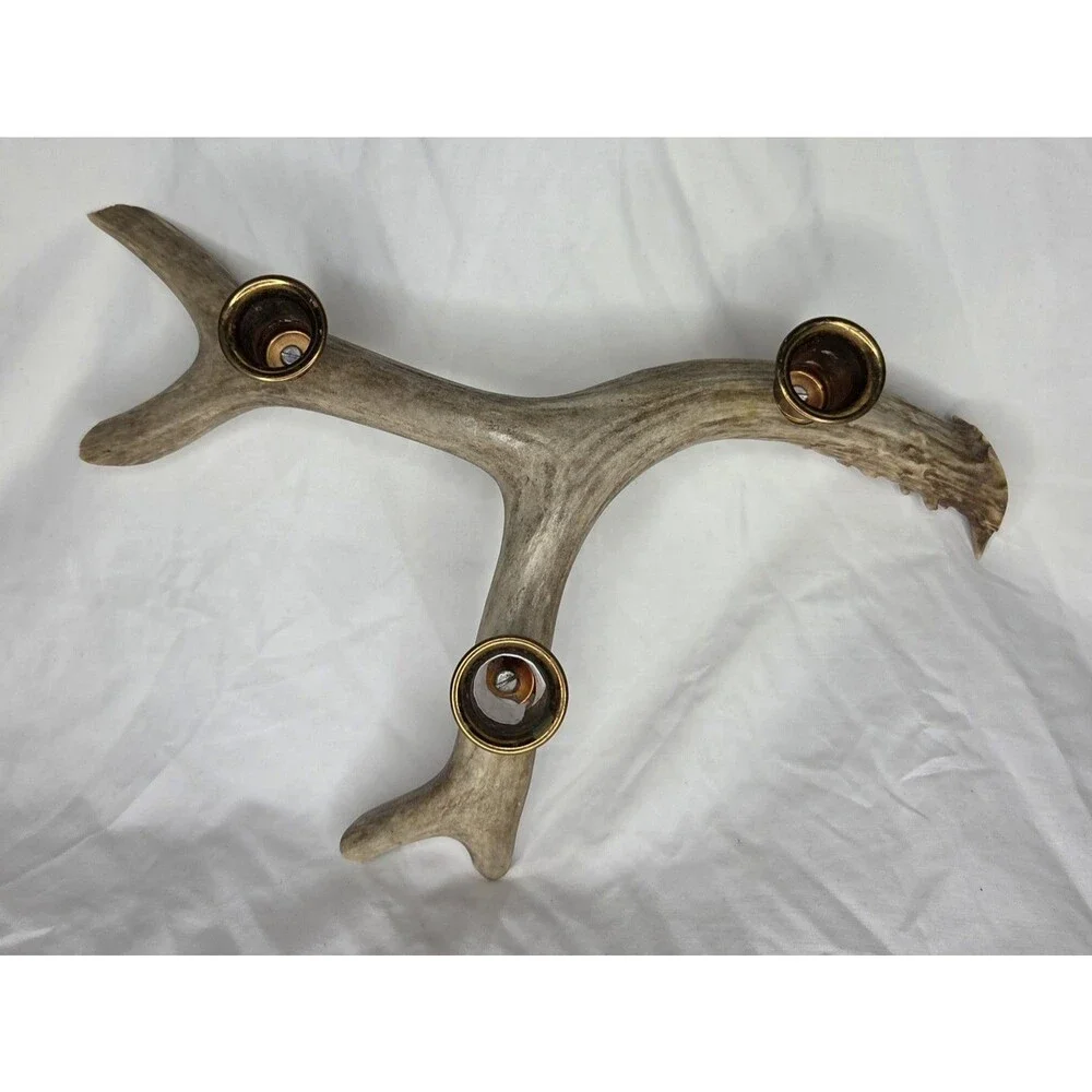 Vtg Genuine Rocky Mountain 4-Point Deer Antler Candle Holder Shed Lodge Cabin